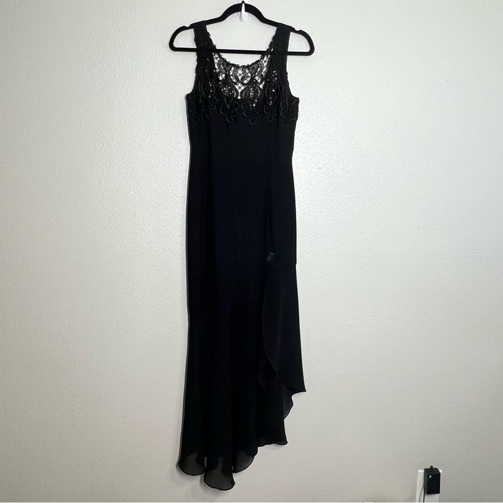 Vintage Scott McClintock Dress Black Evening Womens Size 8 Dark Romantic Crochet